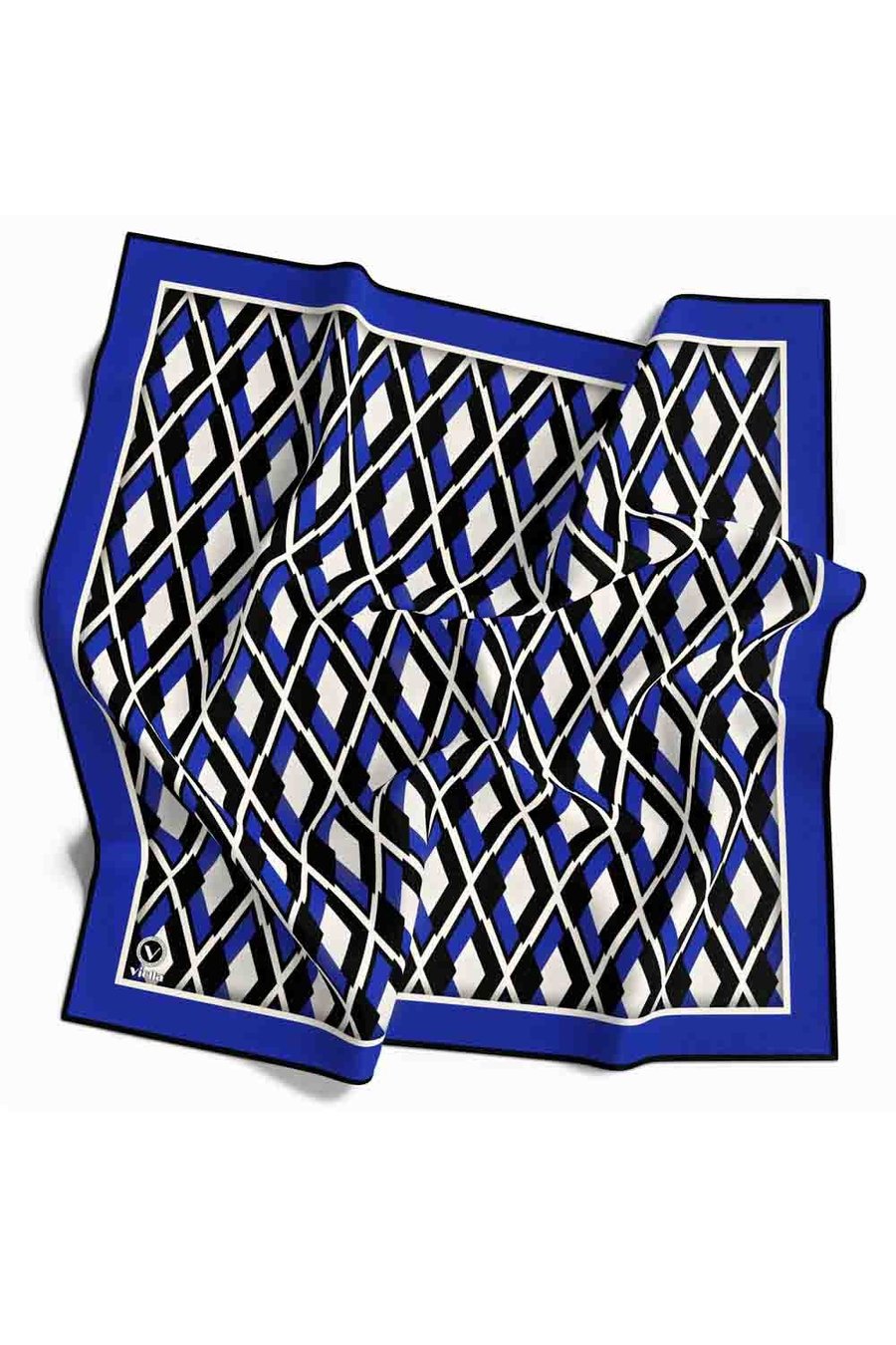 Kristal Geometrik Desenli Saks Renkli 90x90 Eşarp (İpek İçermez) Dikim Şekli : El Dikişi