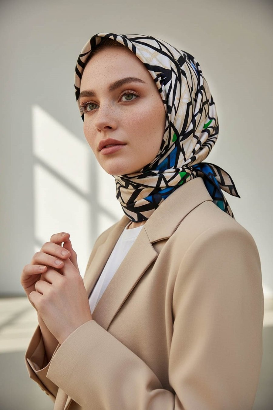 %100 Twill Renkli Petek Desenli Saks - Benetton Yeşili Renkli 90x90 Eşarp Dikim Şekli: El Dikişii