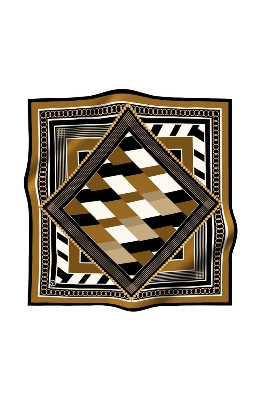 Soft Geometrik Desenli Taba Renkli 90x90 Eşarp (İpek İçermez) Kenar Dikiş Şekli El Dikişli