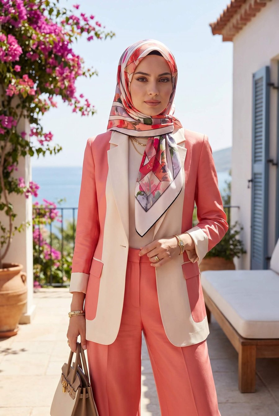 %100 Twill İpek Bahar Çiçekleri Desenli Gri - Kırmızı Renkli 90x90 Eşarp Kenar Dikiş Şekli El Dikişli
