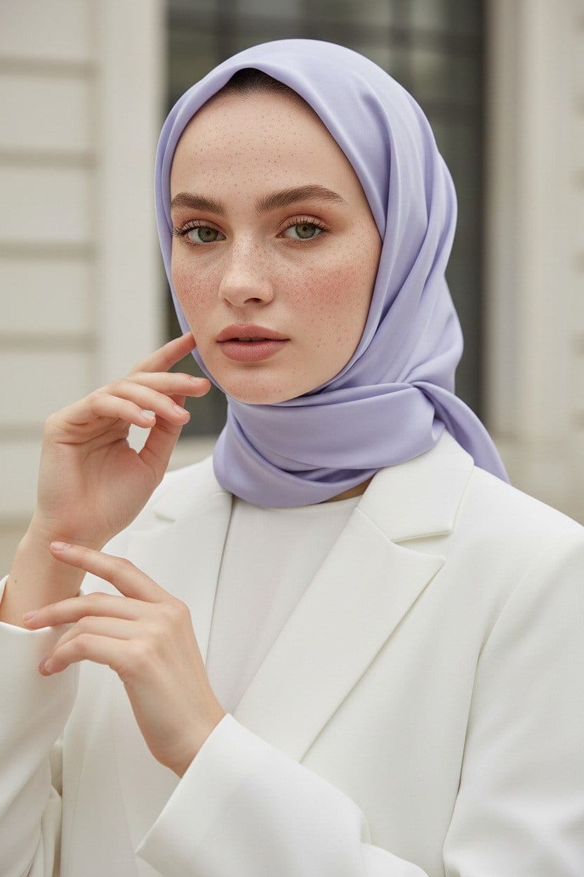 Viskon Twill İpek Az Hatalı Lila Renkli 90x90 Düz Eşarp Dikim Şekli : El Dikişi