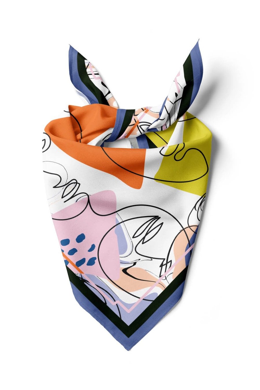 Violla A57 Kadın Turuncu Beyaz Silüet Desenli 50x50 Bandana HYL DG01438-22