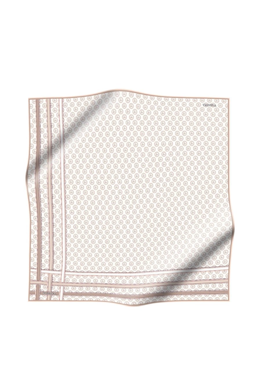 %100 Twill İpek Monogram Desenli Krem - Somon Renkli 90x90 Eşarp Dikim Şekli : El Dikişi