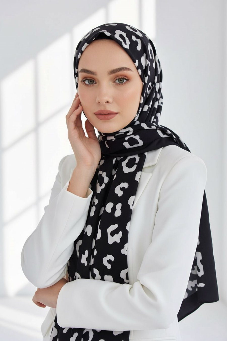 KREP LEOPAR DESENLİ SİYAH RENKLİ 75X195 KIRIŞMAZ ŞAL