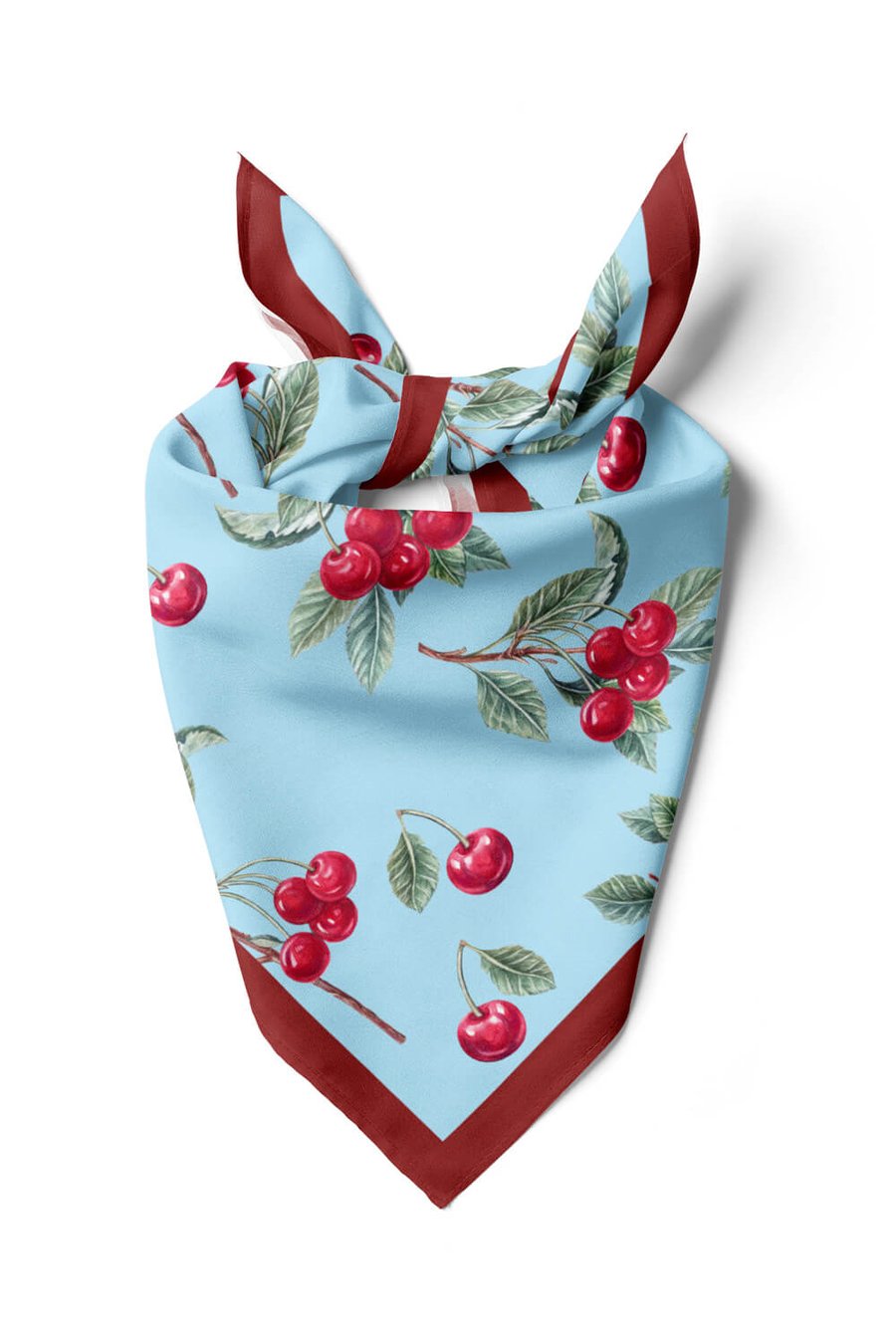 B13 Kadın Kiraz Desenli Bandana 50x50 Kırmızı Yeşil DG0350-22 Snz
