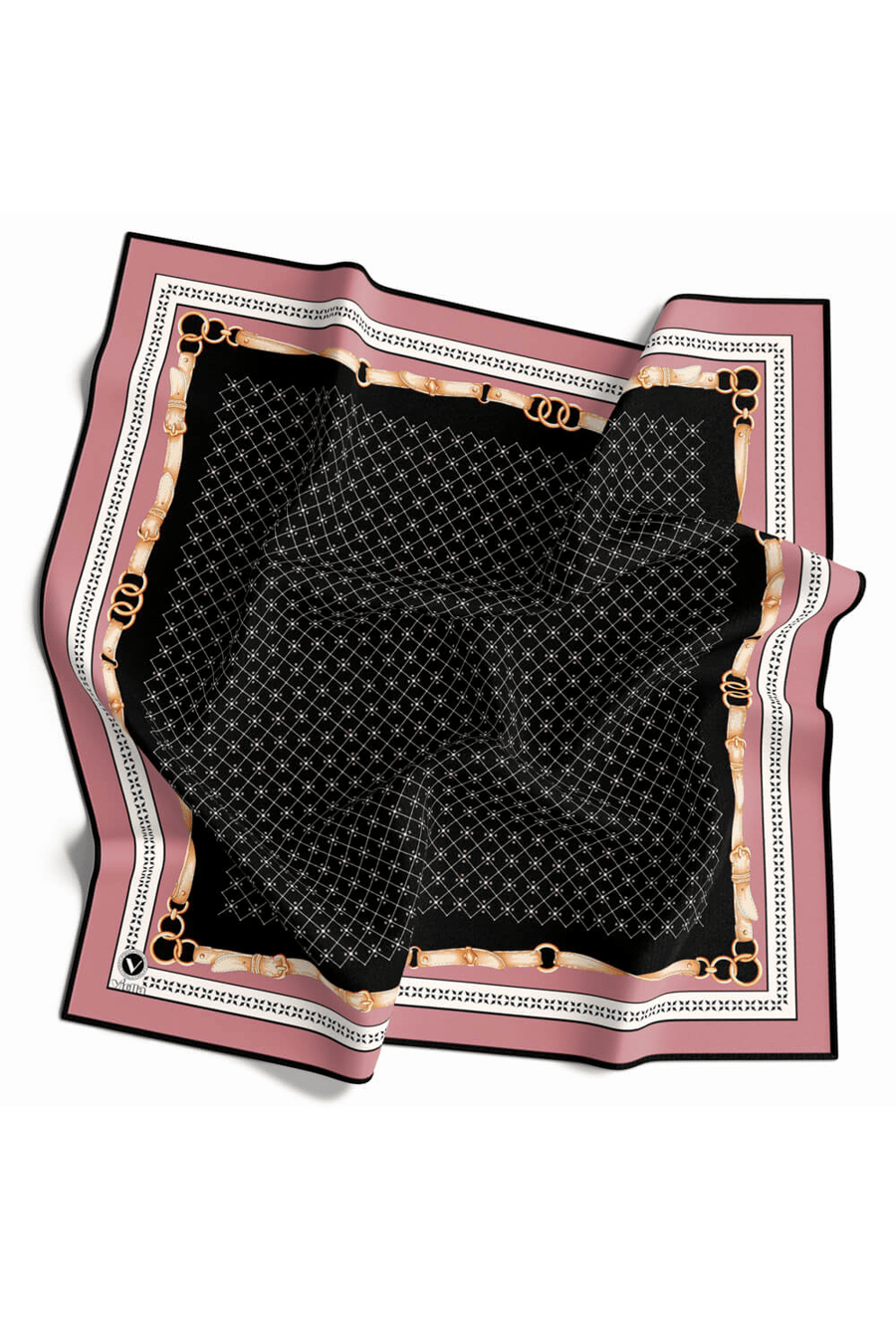 Twill Kemerli ve Çıtır Motifli Desenli Pudra Renkli 90x90 Eşarp (İpek İçermez) Dikim Şekli : El Dikişi