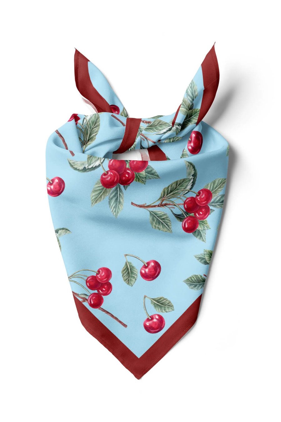 Violla B13 Kadın Kiraz Desenli Bandana 50x50 Kırmızı Yeşil DG0350-22 Snz
