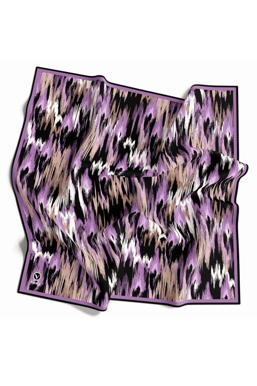 Twill Fırça Desenli Lila Renkli 90x90 Eşarp (İpek İçermez) Kenar Dikiş Şekli El Dikişli