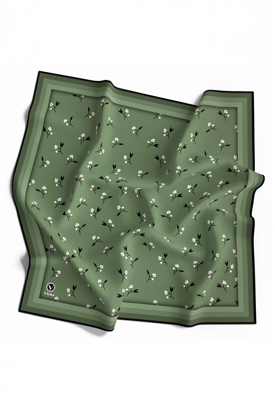 Rayon Çıtır Çiçek Desenli Mint Yeşili Renkli 90x90 Eşarp (İpek İçermez) Kenar Dikiş Şekli El Dikişli