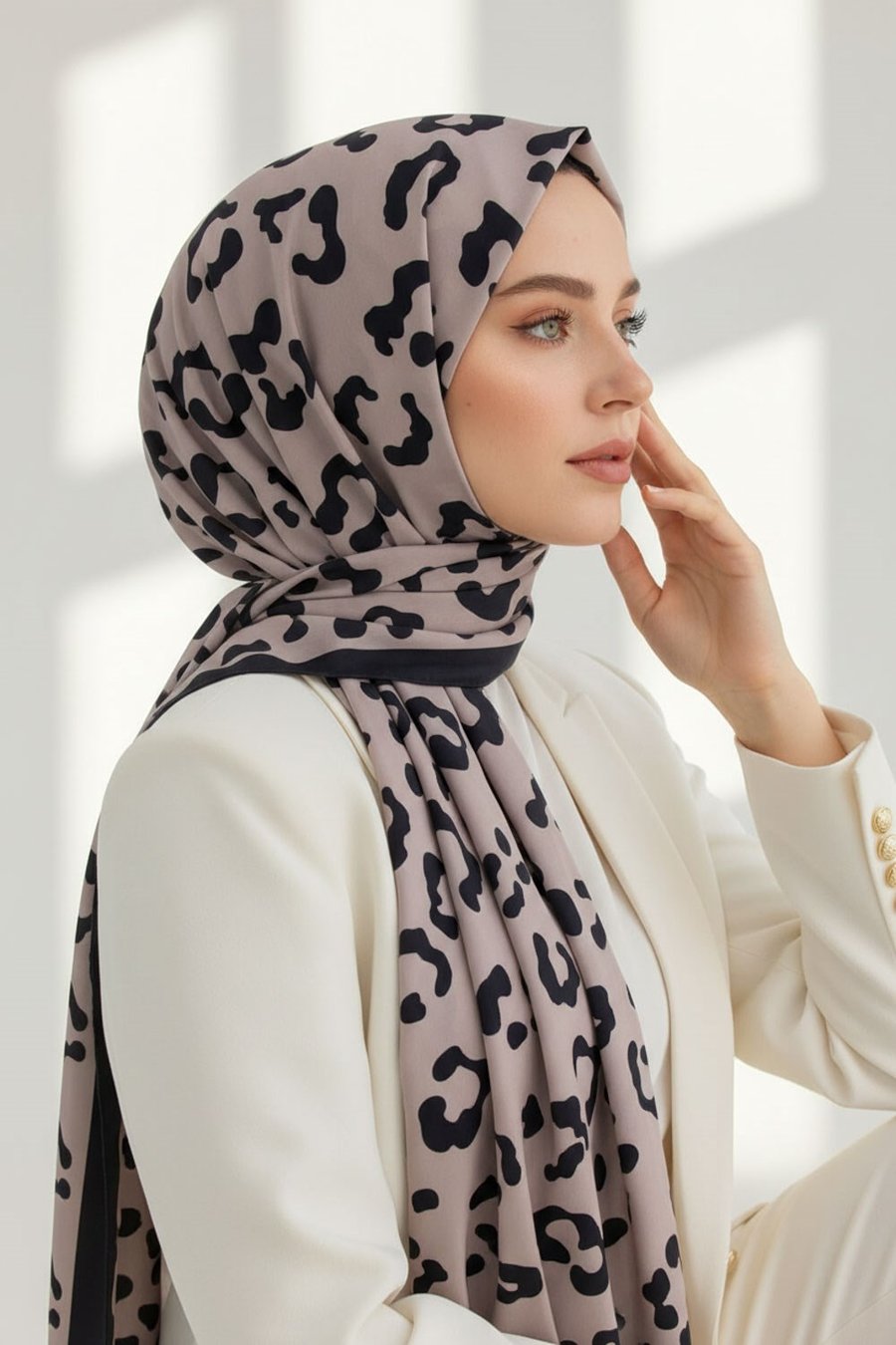 KREP LEOPAR DESENLİ VİZON RENKLİ 75X195 KIRIŞMAZ ŞAL