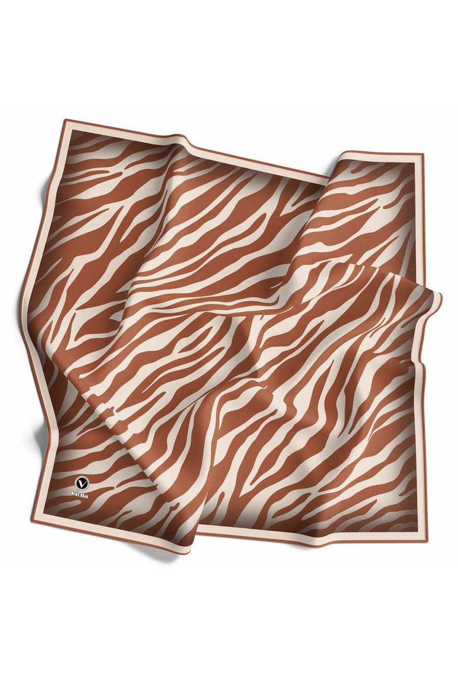 Kristal Zebra Desenli Krem - Taba Renkli 90x90 Eşarp (İpek İçermez) Dikim Şekli : El Dikişi