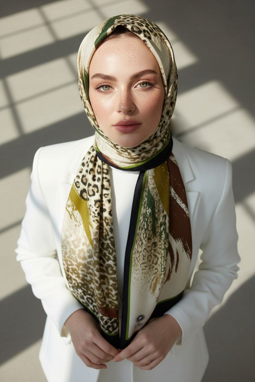 KREP RENKLİ FIRÇA VE LEOPAR DESENLİ TABA RENKLİ 75X195 KIRIŞMAZ ŞAL
