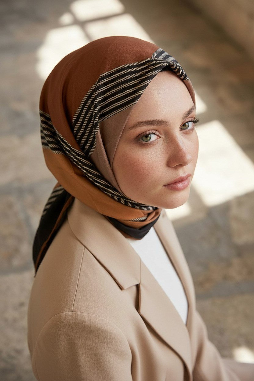 % 57 İPEK % 43 VİSKON Twill İpek Geometrik Desenli Hardal Renkli 90x90 Eşarp Dikim Şekli : El Dikişi