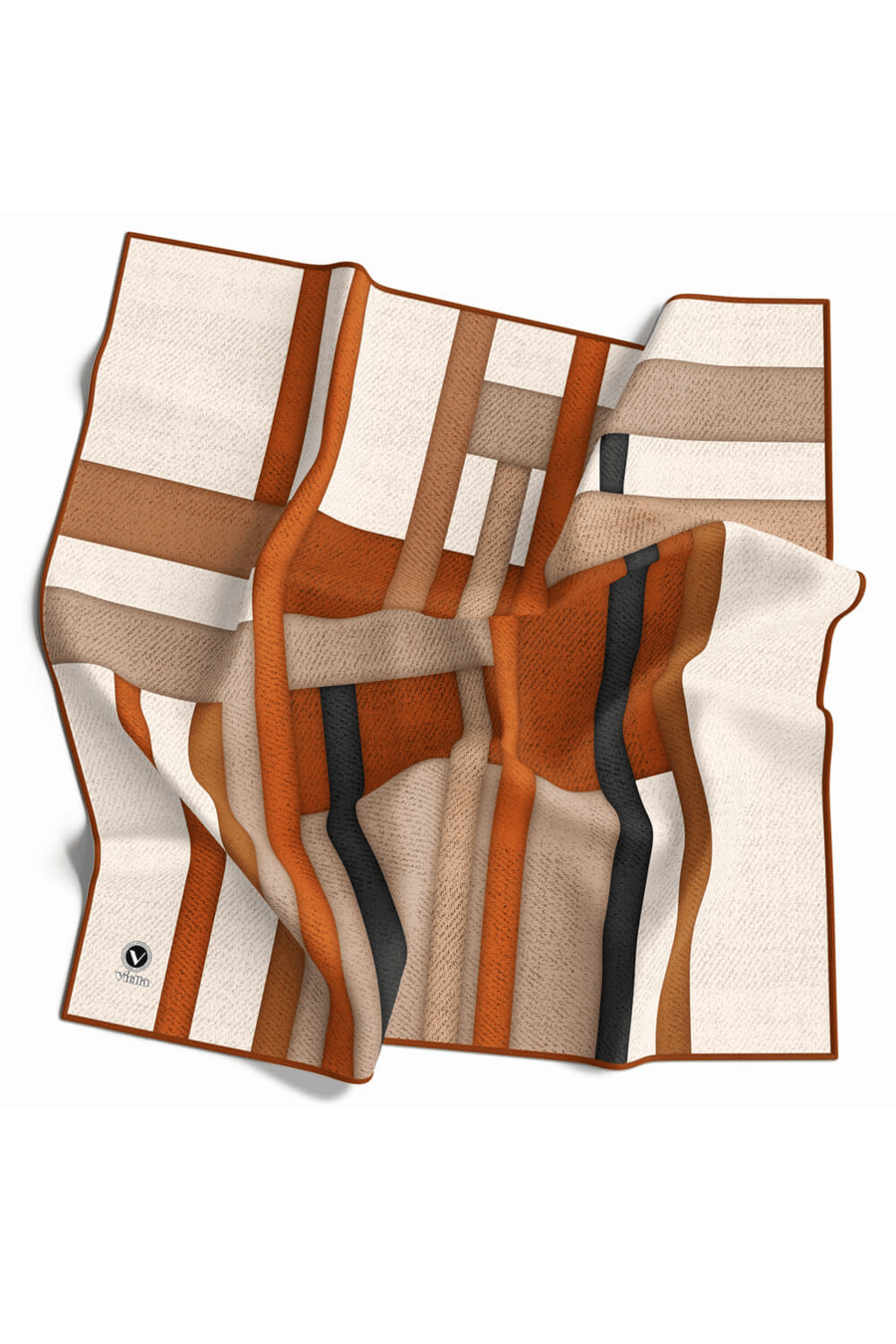 Twill Renkli Şerit Desenli Taba Renkli 90x90 Eşarp (İpek İçermez) Kenar Dikiş Şekli El Dikişli