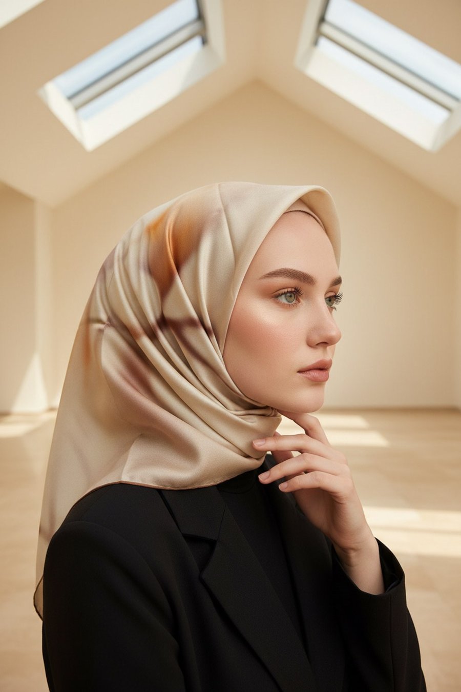 %100 Twill İpek Çiçek Desenli 90x90 Eşarp Dikim Şekli : El Dikişi
