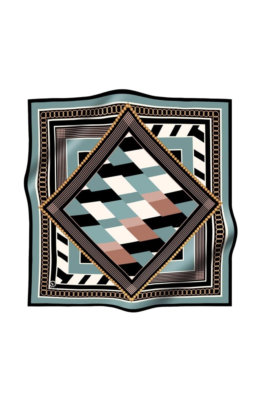 Soft Geometrik Desenli Mint Yeşili Renkli 90x90 Eşarp (İpek İçermez) Kenar Dikiş Şekli El Dikişli