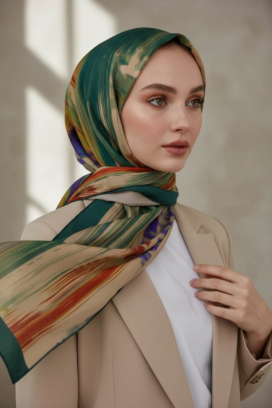 KREP ÇİZGİ DESENLİ PETROL YEŞİLİ RENKLİ 75X195 KIRIŞMAZ ŞAL