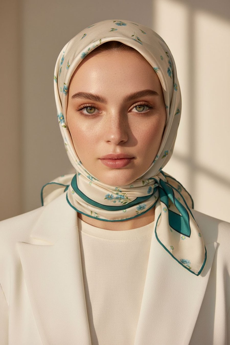 100% Twill İpek Bordürlü Çıtır Çiçek Desenli Petrol Yeşili Renkli 90x90 Dikim Şekli : El Dikişi Eşarp