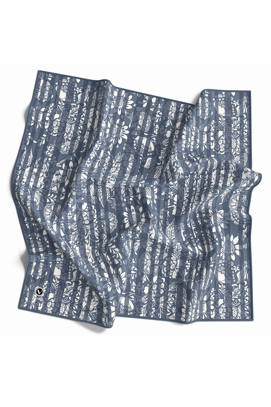 Twill Batik Şal Desenli İndigo Renkli 90x90 Eşarp (İpek İçermez) Kenar Dikiş Şekli El Dikişli