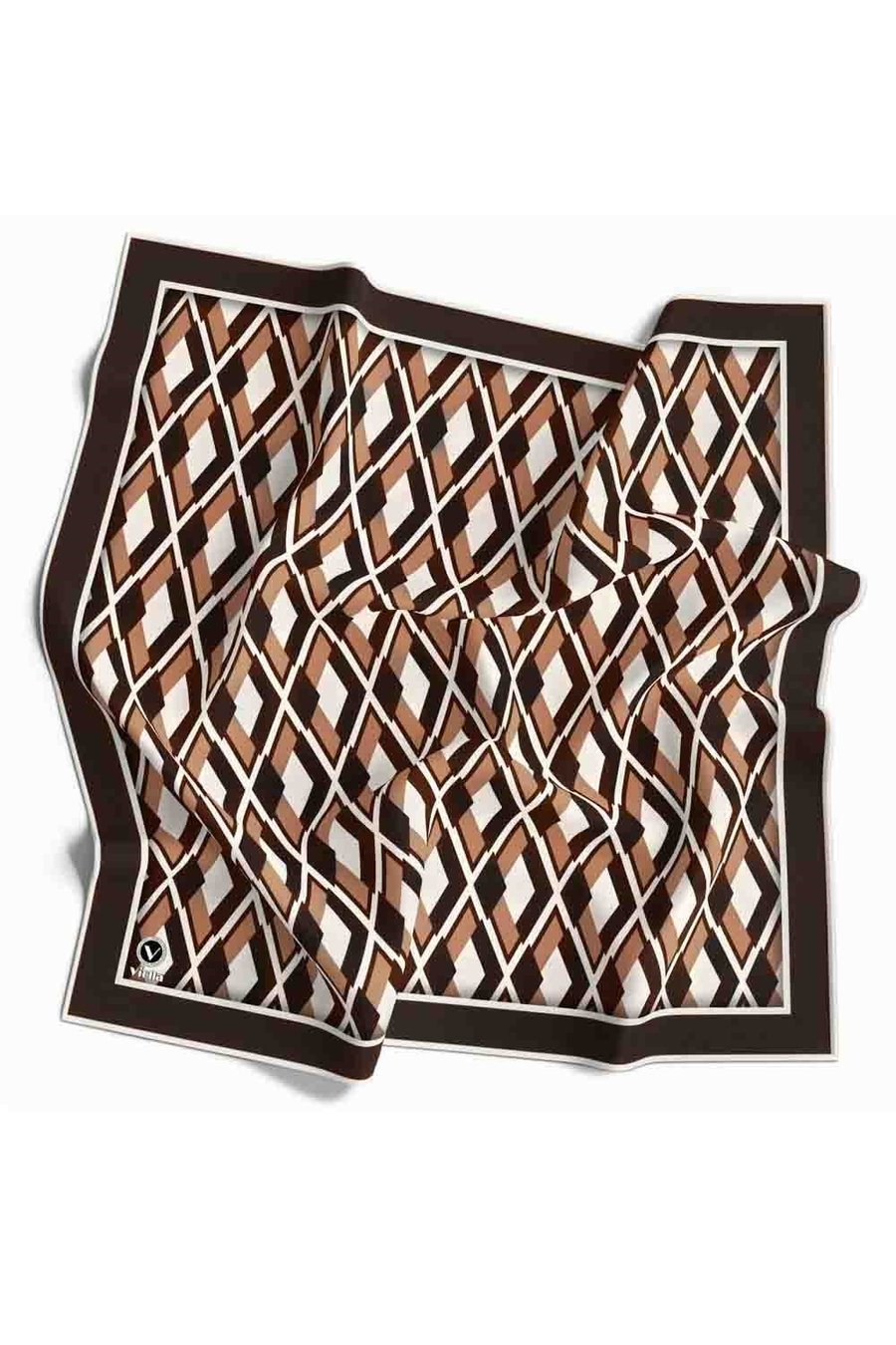 Kristal Geometrik Desenli Kahverengi Renkli 90x90 Eşarp (İpek İçermez) Dikim Şekli : El Dikişi