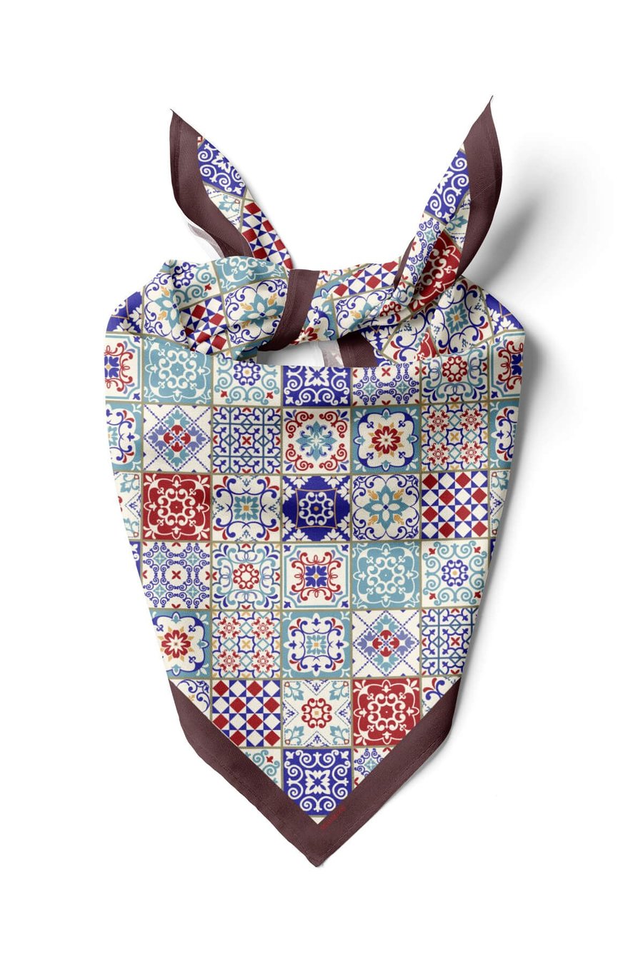 Violla C49 Kadın Mavi Mini Çini Desenli 50x50 Bandana HYL DG0703-22