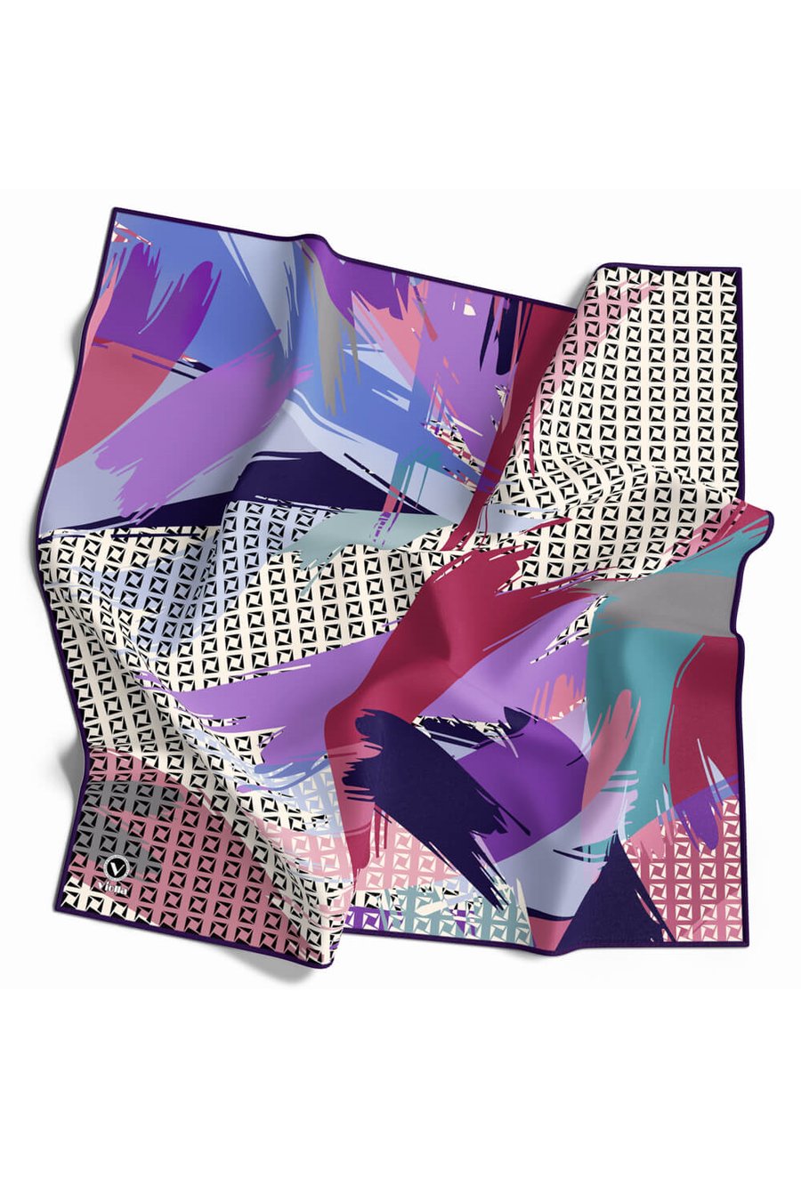 Rayon Geometrik Fırça Desenli Mor Renkli 90x90 Dikim Şekli : El Dikişi Eşarp (İpek İçermez) Kenar Dikiş Şekli El Dikişli