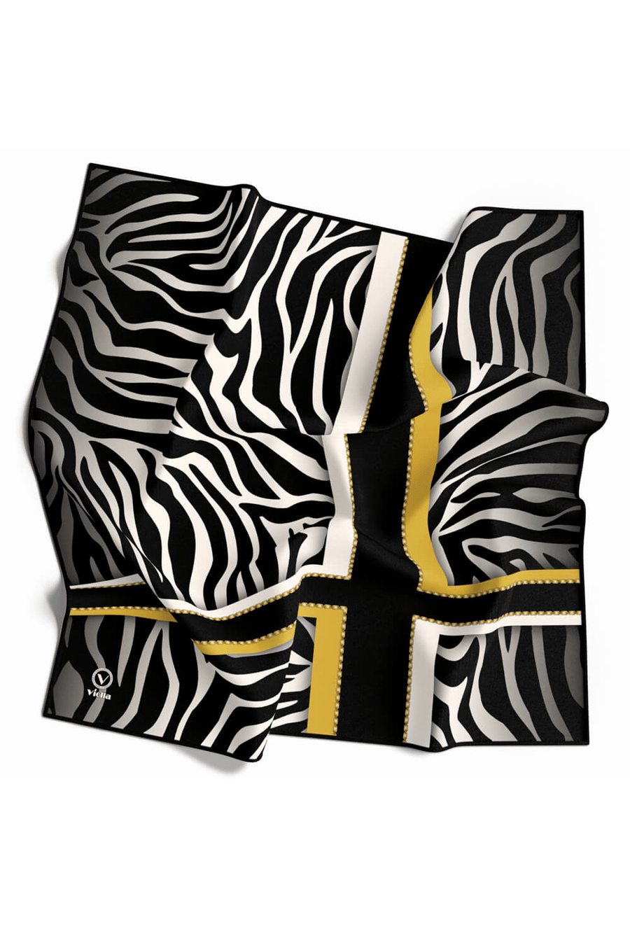 Twill Zebra Desenli Siyah - Sarı Renkli 90x90 Eşarp (İpek İçermez) Dikim Şekli : El Dikişi