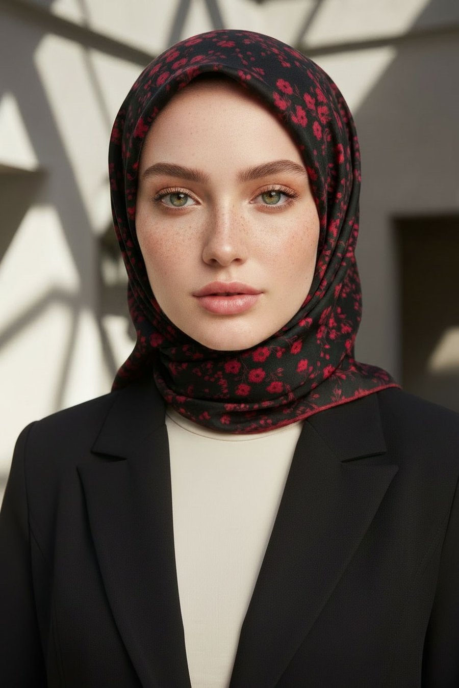 %100 Twill İpek Çıtır Çiçek Desenli Siyah - Bordo Renkli 90x90 Eşarp Dikim Şekli : El Dikişi