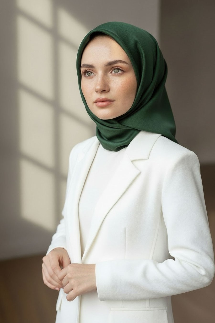 %100 Twill İpek Düz Zümrüt Yeşili Renkli Daha Tok Exclusive Serisi 90x90 Eşarp Dikim Şekli : El Dikişi