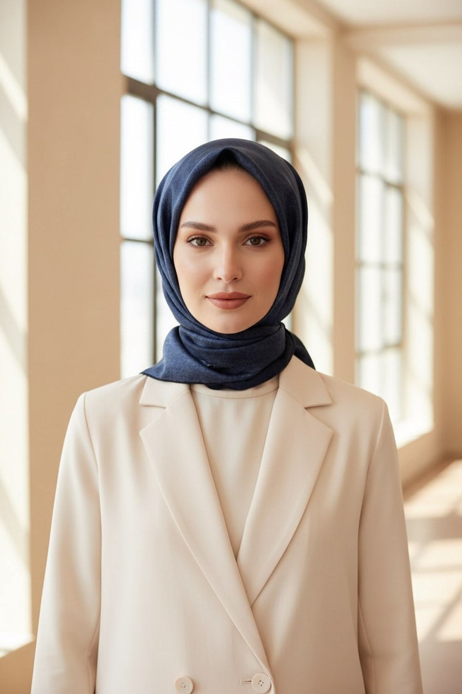 %100 Twill İpek Doku Desenli İndigo Renkli 90x90 Eşarp Dikim Şekli : El Dikişi