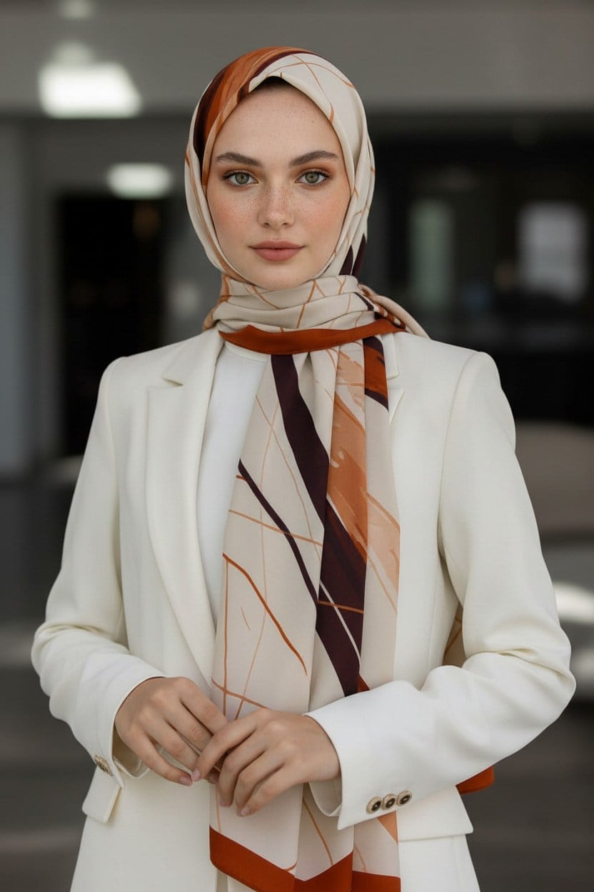 KREP ÇİZGİ DESENLİ TABA RENKLİ 75X195 KIRIŞMAZ ŞAL