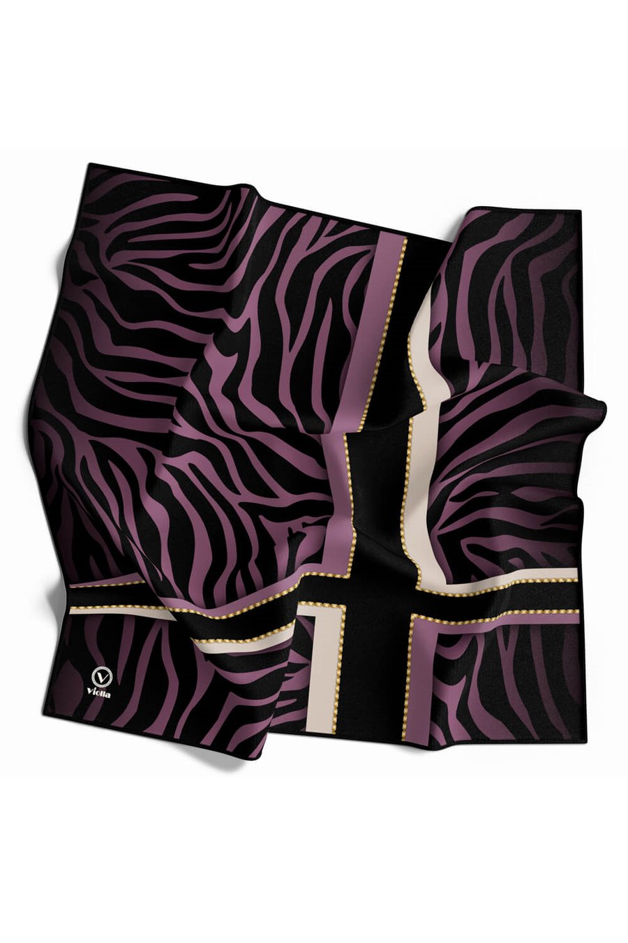 Twill Zebra Desenli Siyah - Lila Renkli 90x90 Eşarp (İpek İçermez) Dikim Şekli : El Dikişi