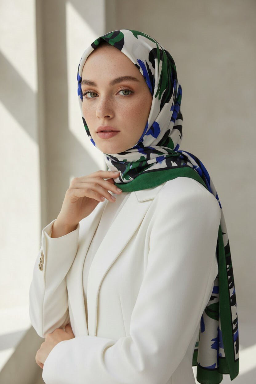 KREP YAPRAK DESENLİ ZÜMRÜT YEŞİLİ RENKLİ 75X195 KIRIŞMAZ ŞAL