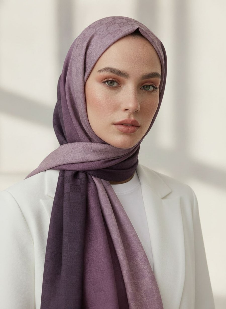 Vissona %57 İPEK %43 PAMUK Degrade Desenli Pudra 2 Renkli Şal -  70x190 Dikiş Tipi İtalyan Dikişli