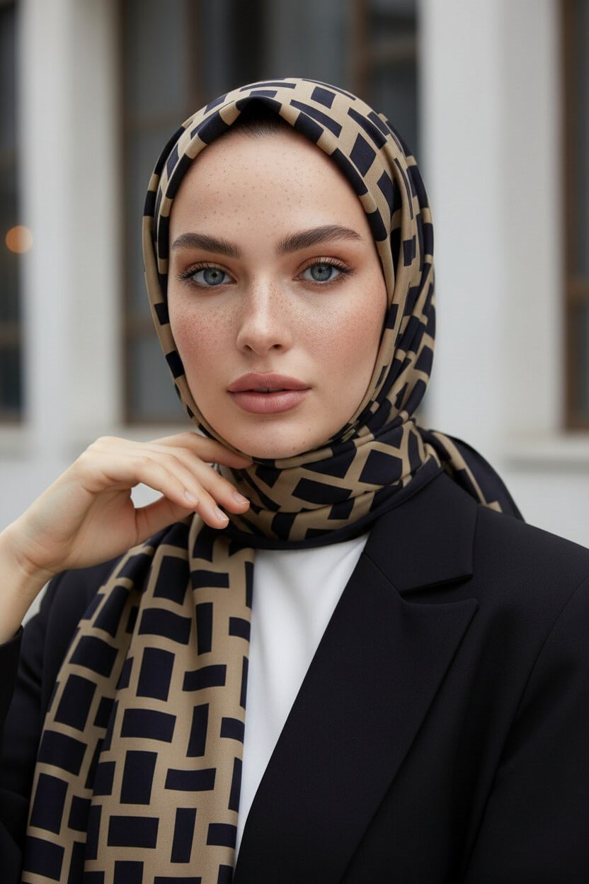 KREP KARELİ DESENLİ VİZON RENKLİ 75X195 KIRIŞMAZ ŞAL