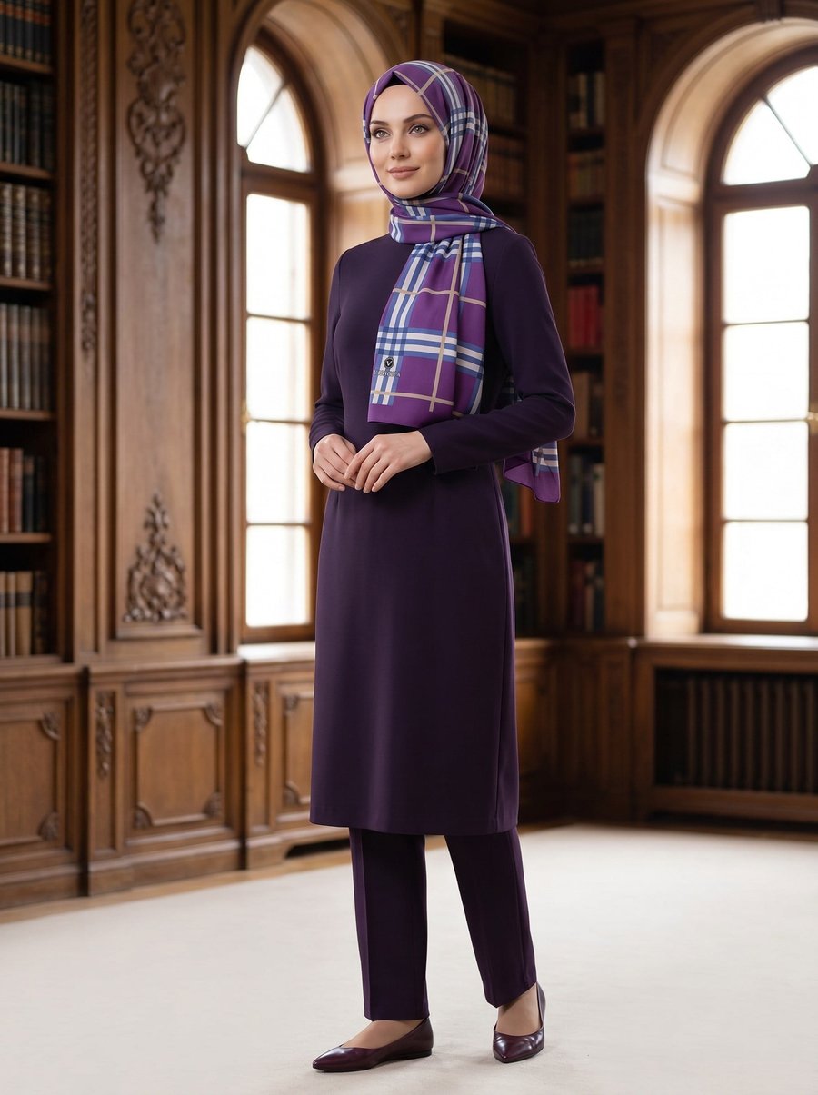 KREP EKOSE DESENLİ MÜRDÜM RENKLİ 75X195 KIRIŞMAZ ŞAL
