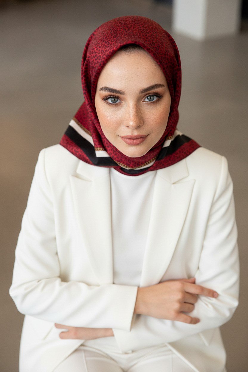 % 57 İPEK % 43 VİSKON Twill İpek Leopar Desenli Bordo Renkli 90x90 Eşarp Dikim Şekli : El Dikişi
