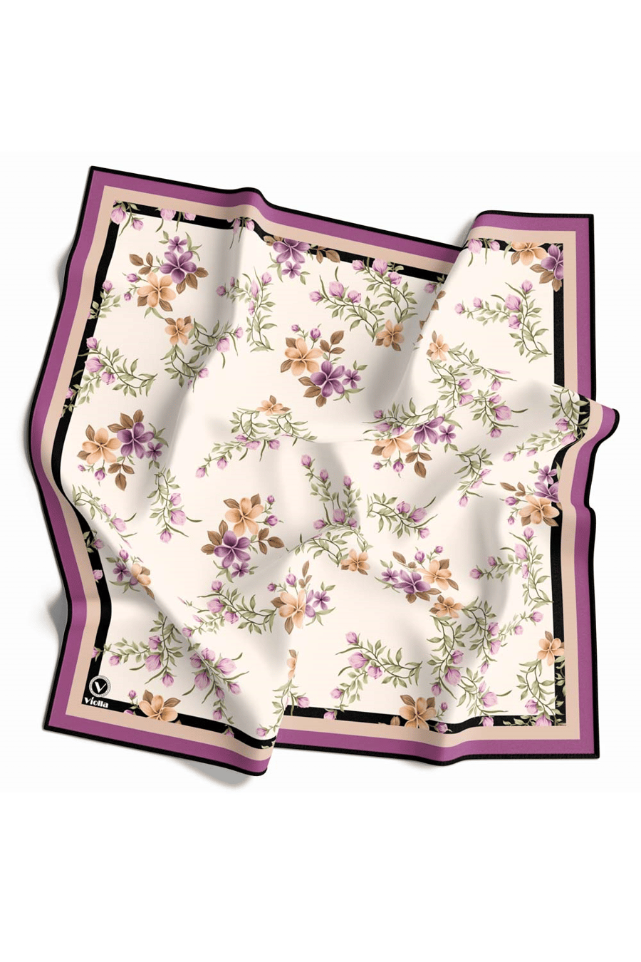 Rayon Çiçek Desenli Lila Renkli 90x90 Eşarp (İpek İçermez) Dikim Şekli : El Dikişi