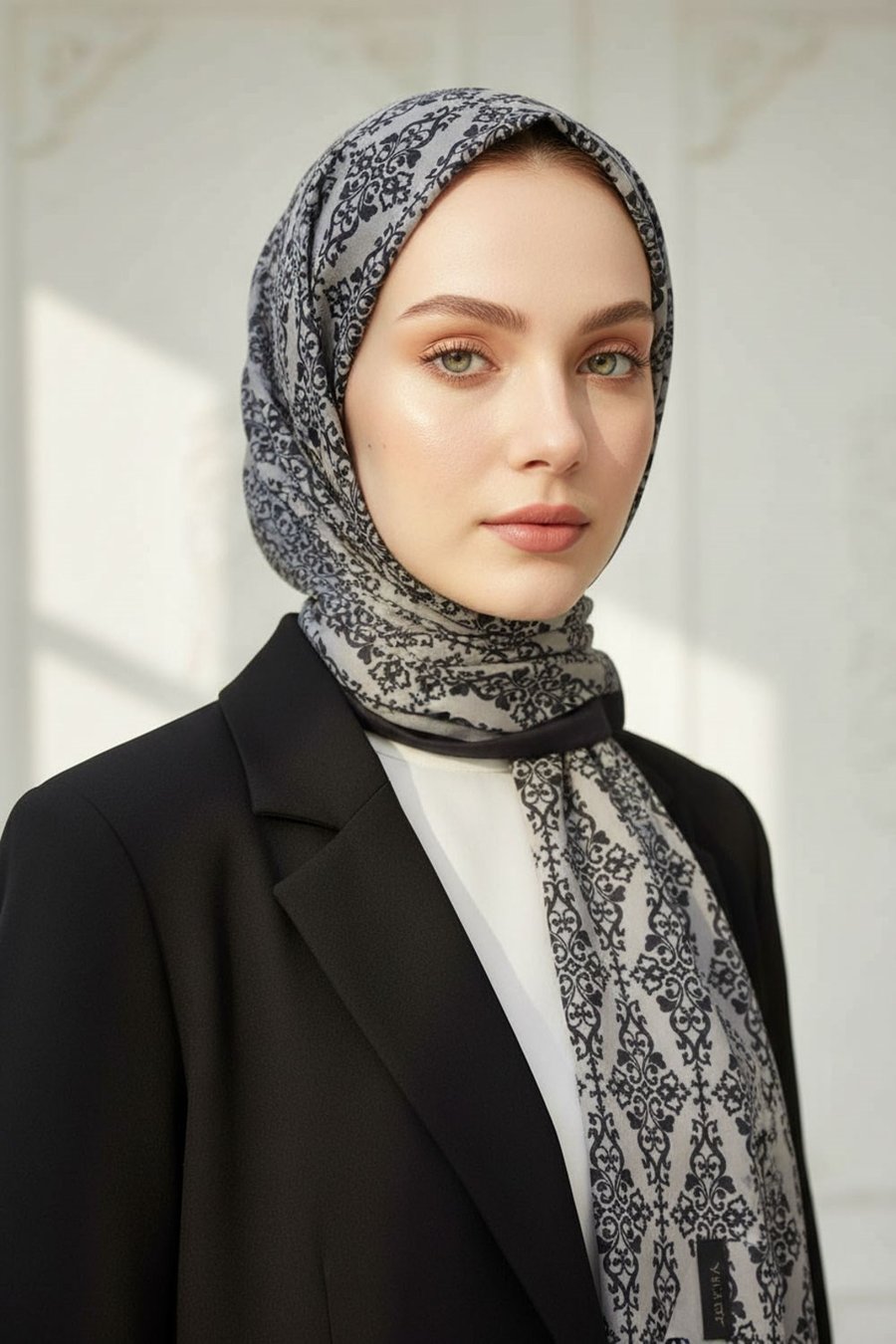 KREP BAROK DESENLİ SİYAH RENKLİ KIRIŞMAZ ŞAL