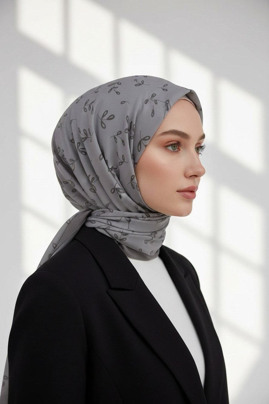KREP YAPRAK DESENLİ GÜMÜŞ RENKLİ 75X195 KIRIŞMAZ ŞAL