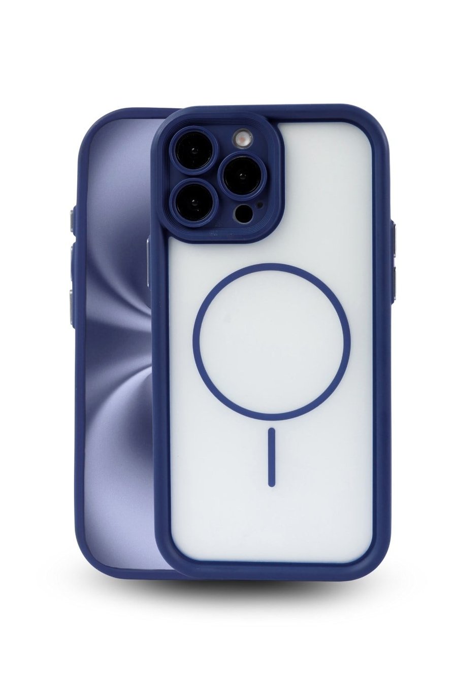 iPhone 16 Pro Uyumlu Kamera Korumalı Magsafe Wireless Şarj Özellikli Mat Silikon Lacivert renkli Silikon Telefon Kılıfı