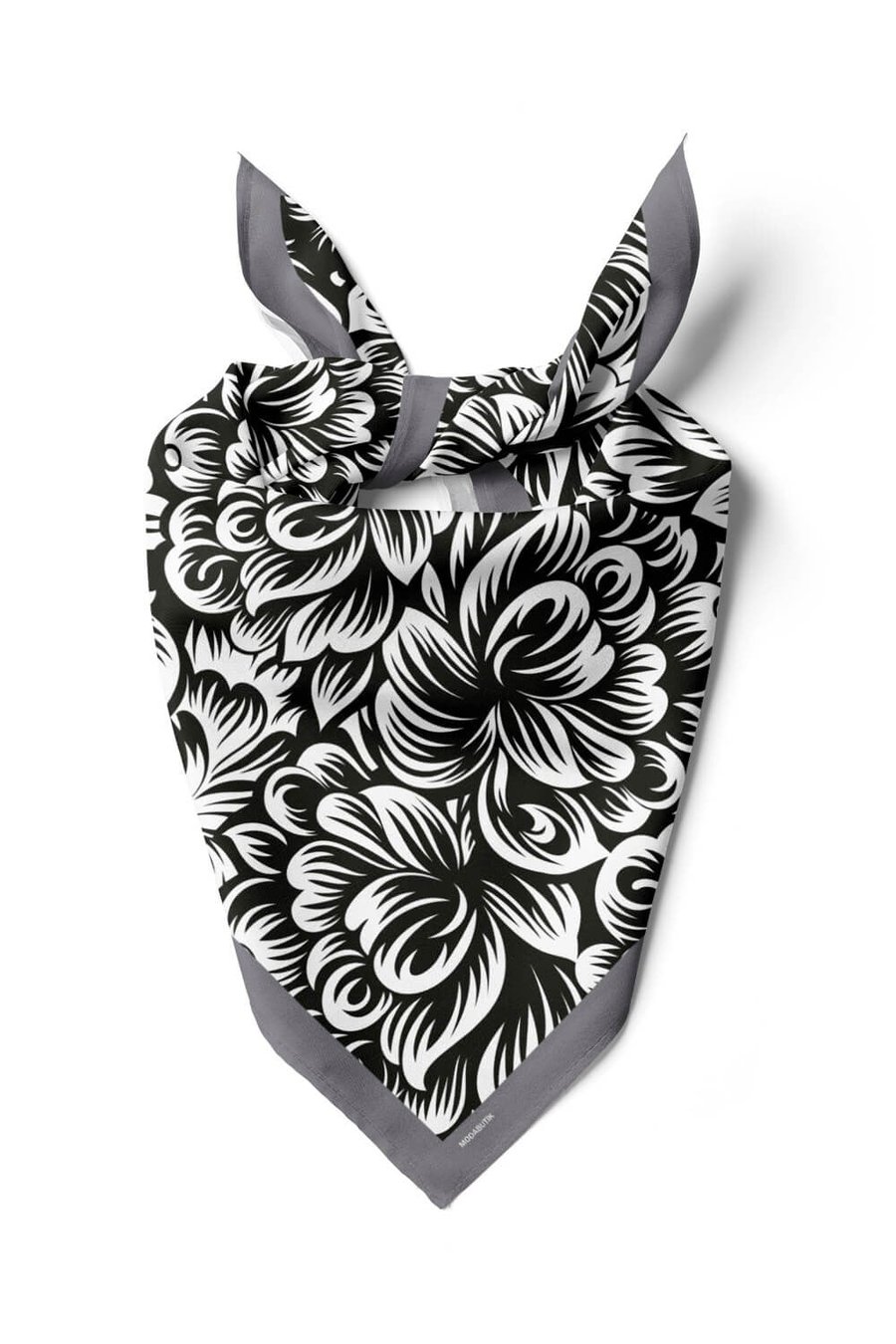 Violla A80 Kadın Çiçek Desenli Bandana 50x50 Siyah Beyaz DG0409-22