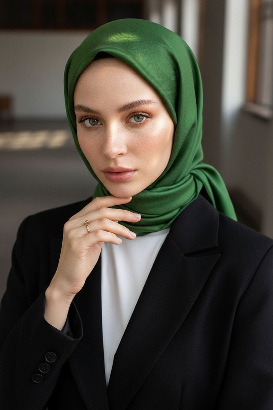 %100 Twill İpek Düz Benetton Yeşili Renkli Daha Tok Exclusive Serisi 90x90 Eşarp Dikim Şekli : El Dikişi
