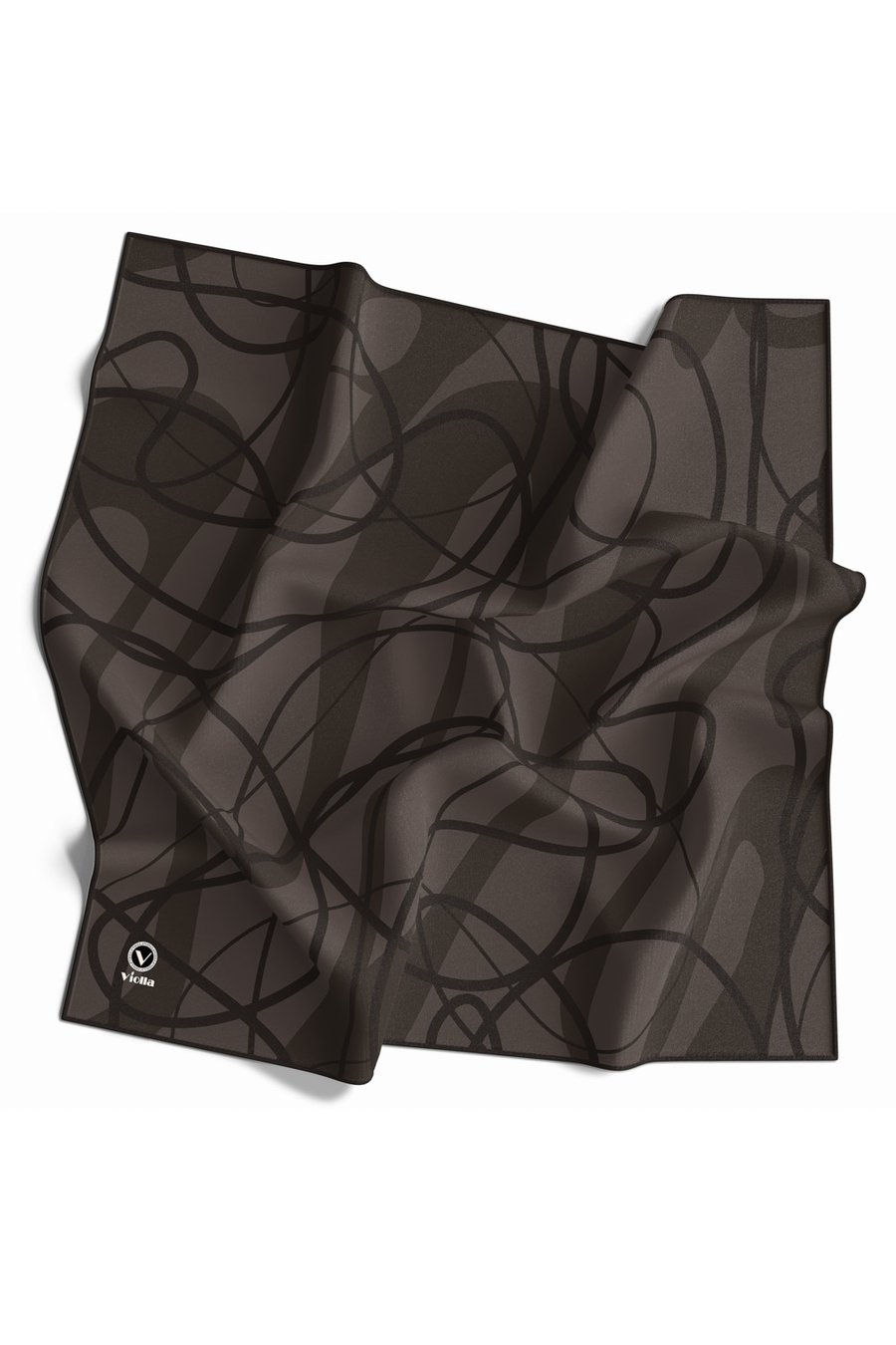 Twill Karışık Çizgi Desenli Vizon Renkli 90x90 Eşarp (İpek İçermez) Kenar Dikiş Şekli El Dikişli