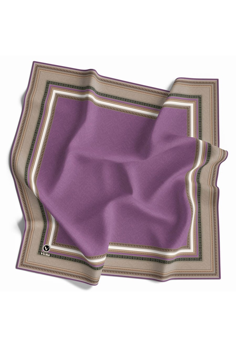 Twill Bordür Desenli Lila Renkli 90x90 Eşarp (İpek İçermez) Kenar Dikiş Şekli El Dikişli