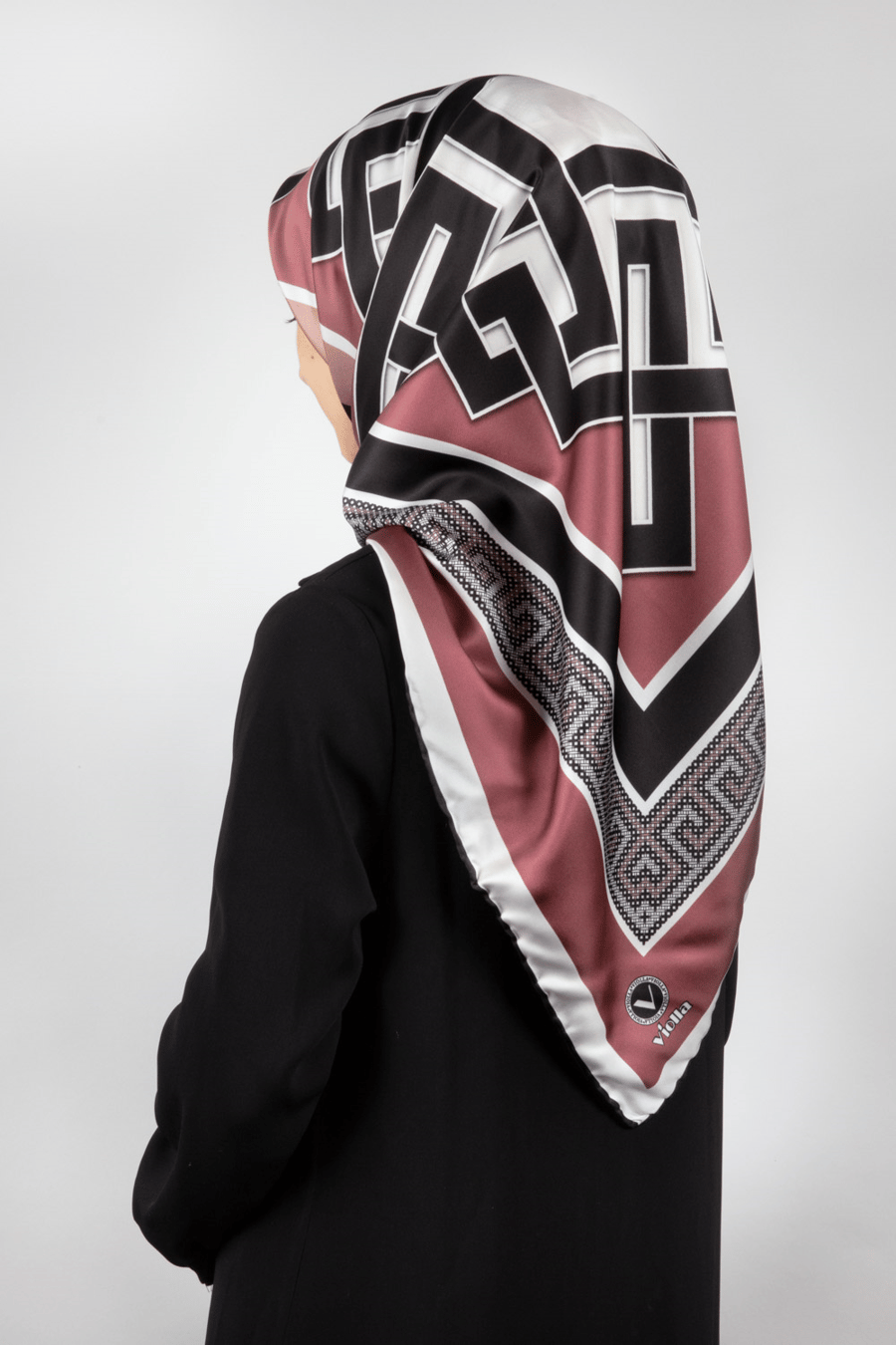 Twill Çizgili Sonsuzluk Düğümü Desenli Gül Kurusu Renkli 90x90 Eşarp (İpek İçermez)