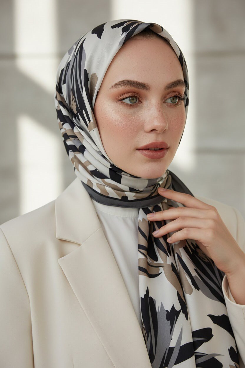 KREP YAPRAK DESENLİ GRİ RENKLİ 75X195 KIRIŞMAZ ŞAL