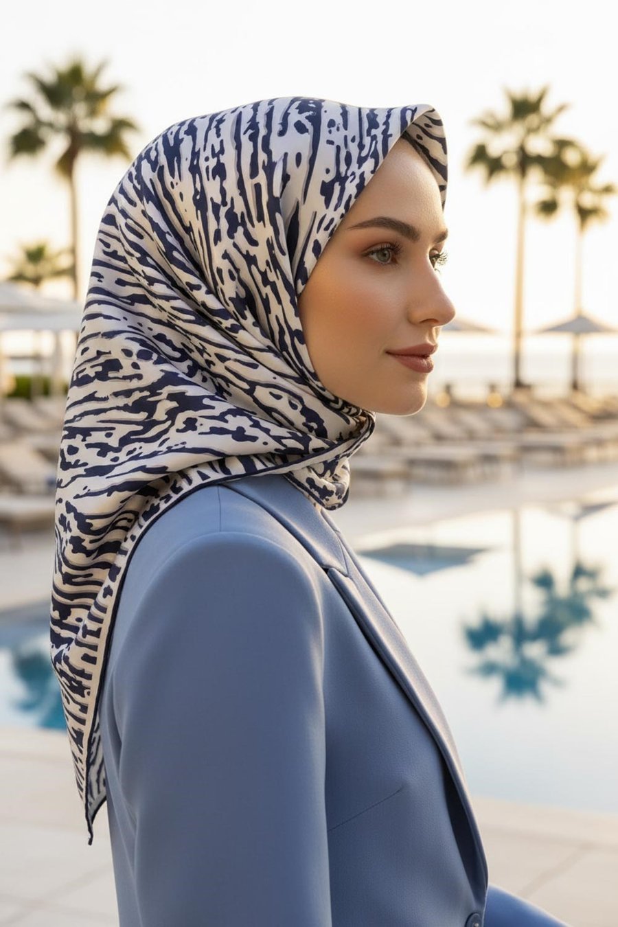 %100 Twill İpek Çizgi Desenli Krem - Siyah Renkli 90x90 Eşarp Dikim Şekli : El Dikişi