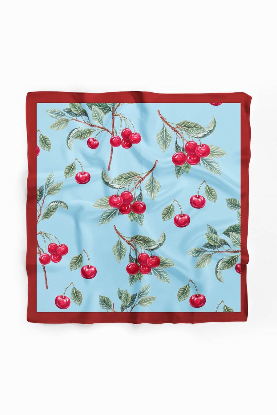 Violla B13 Kadın Kiraz Desenli Bandana 55x55 Kırmızı Yeşil