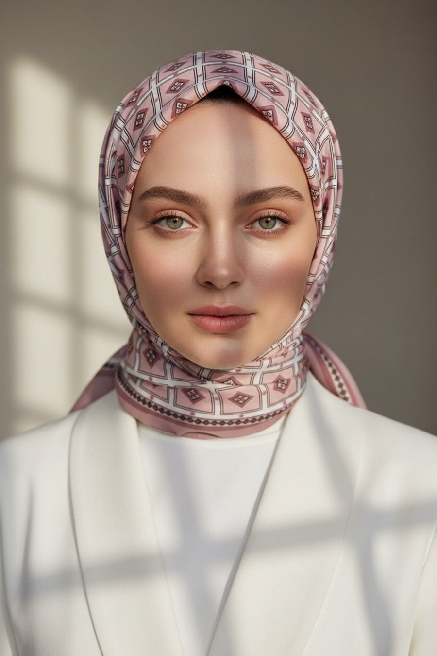 KREP KARE DESENLİ PUDRA RENKLİ 75X195 KIRIŞMAZ ŞAL